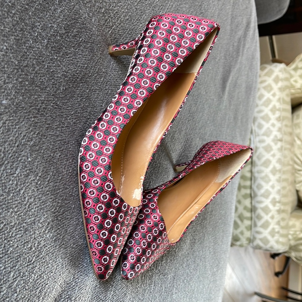 Kitten Hill in red and gray satin type material.